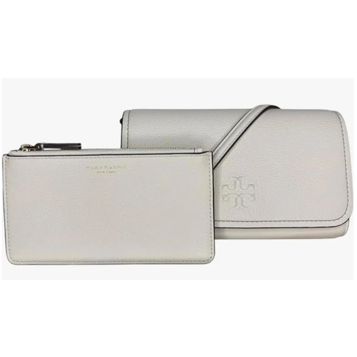 Tory Burch Thea Pebbled Leather with Gold-tone Hardware Crossbody Wallet White