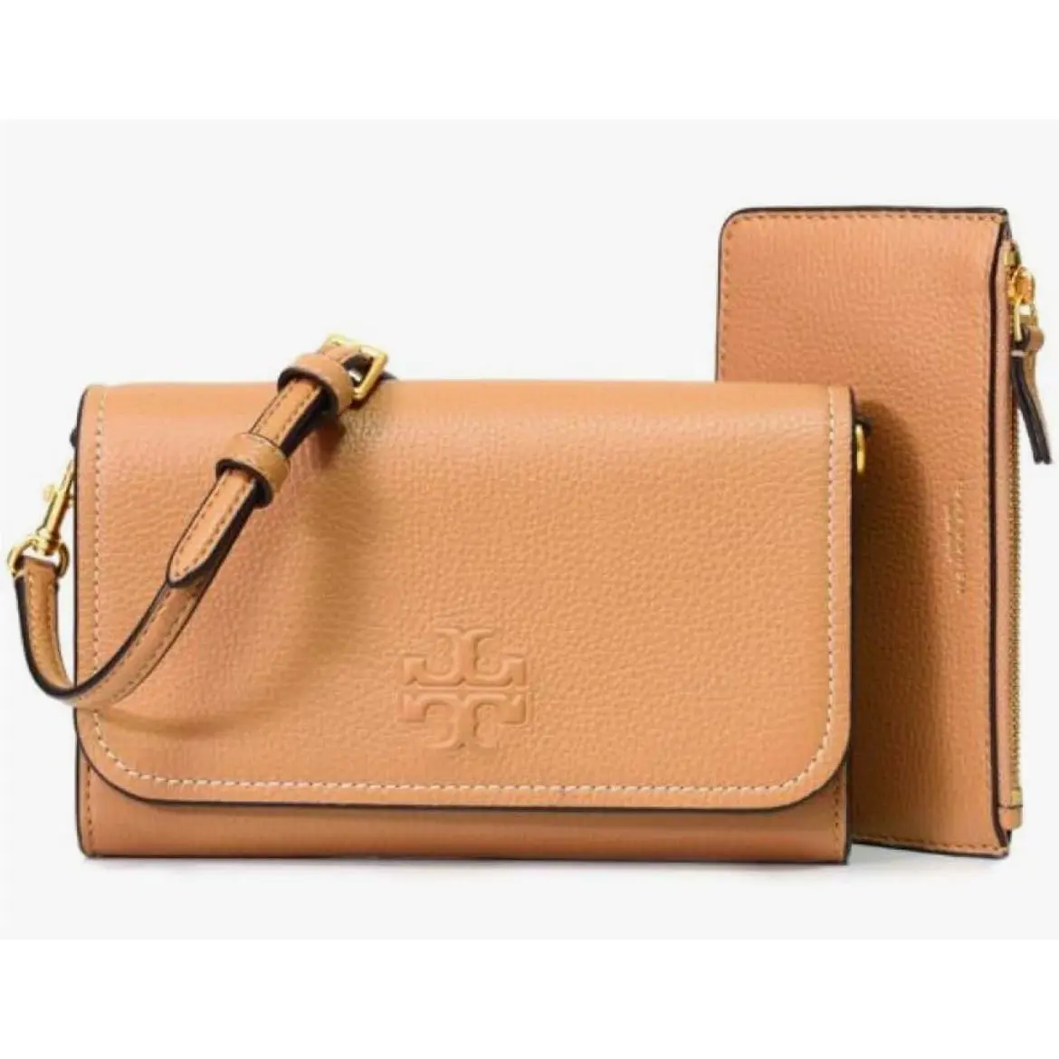 Tory Burch Thea Pebbled Leather with Gold-tone Hardware Crossbody Wallet