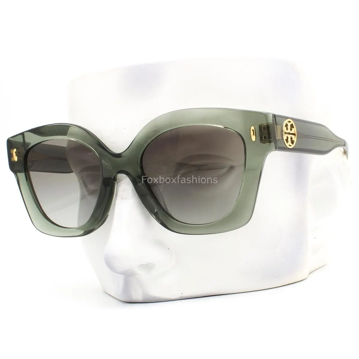 Tory Burch Sunglasses Crystal Sage Green Gold Logo TY 7201U 1941/11 with Case