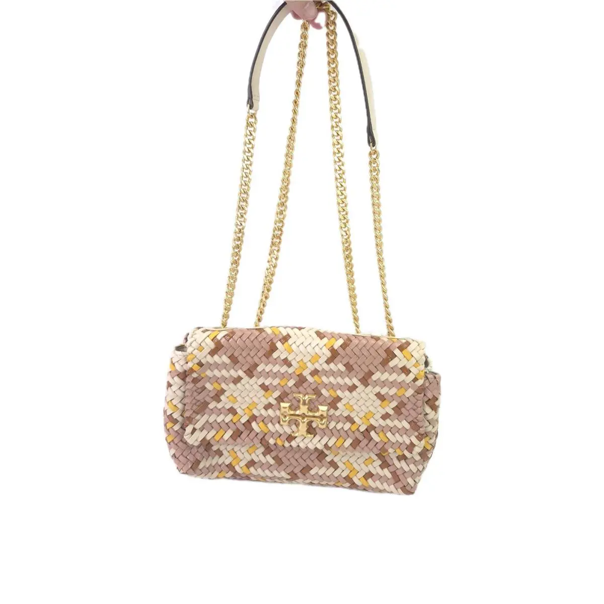 Tory Burch Kira Woven Leather Crossbody Purse Small Designer Shoulder Bag