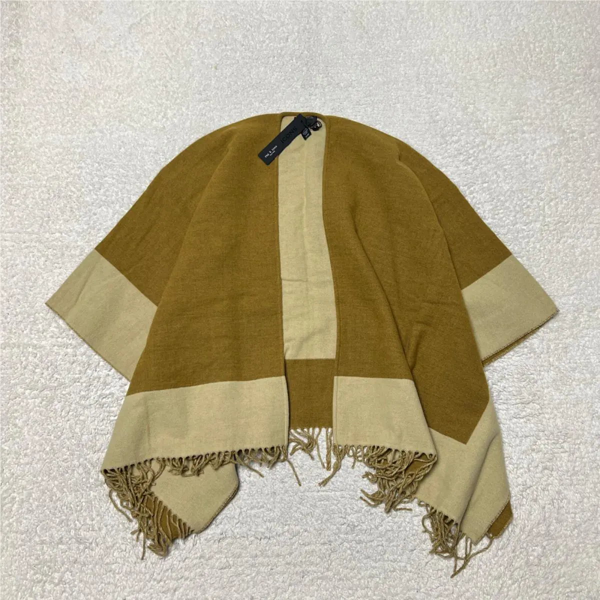 Rag Bone Poncho Cape Jacket Womens Brown Tan Reversible Wool Highlands Fringe