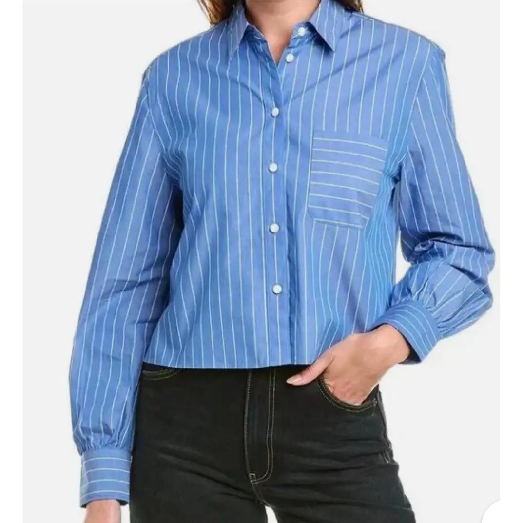 Rag Bone Max Stripe Crop Shirt White/blue Large