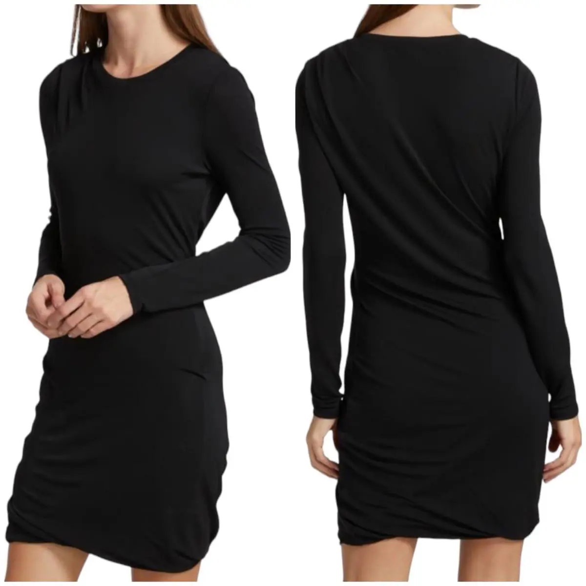Rag Bone Poppy Draped Mini Jersey Dress Black Long Sleeve Size S Sheath by Rag & Bone