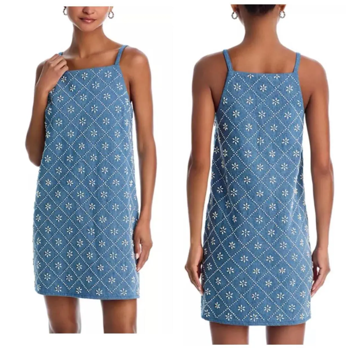 Rag Bone Gentry Embellished Denim Dress In Blue Size:14