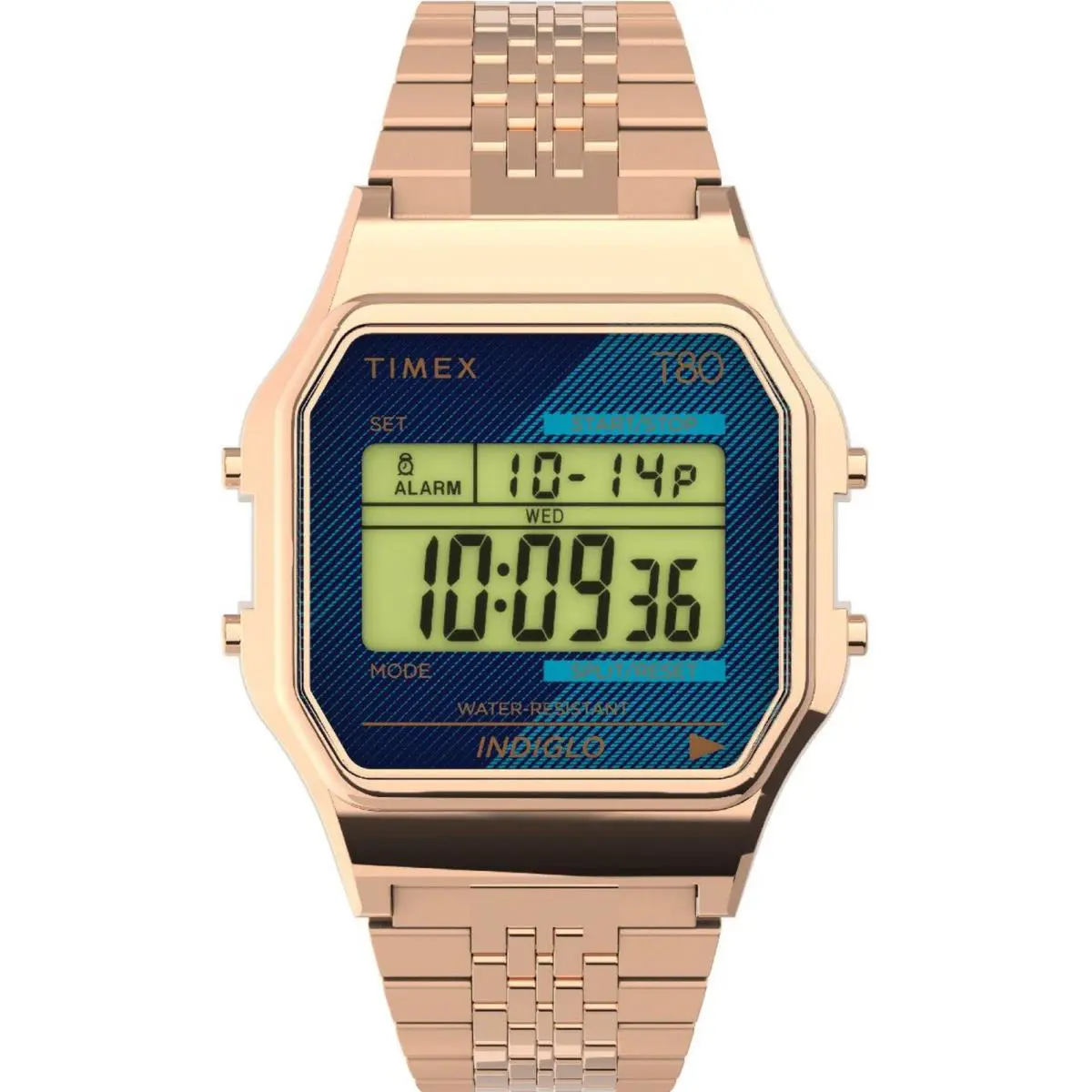 Unisex Timex T80 Unisex Digital Rose Gold Steel Bracelet Watch TW2V19600