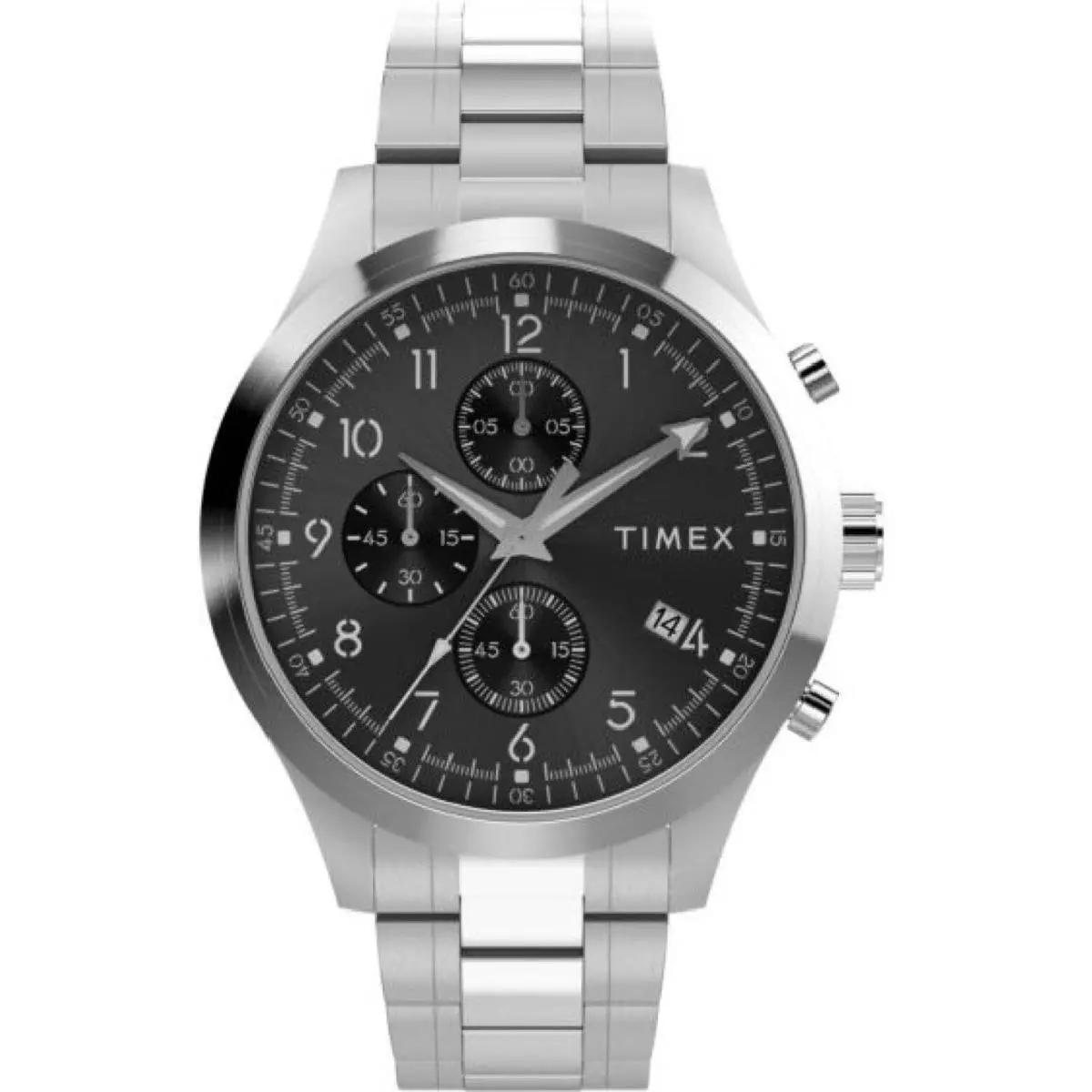 Timex Men`s Dress Chronograph 43mm Stainless Steel Watch TW2Y01400 - Silver, Dial: Black, Band: Silver