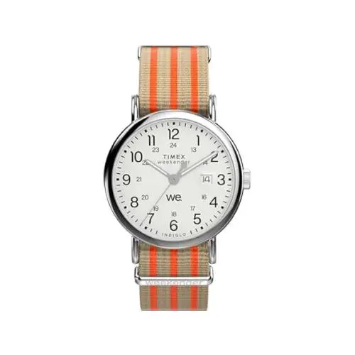 Weekender 40mm Men’s Watch White Dial Tan Fabric Strap Silver-tone Case by Timex