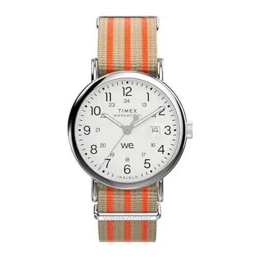 Weekender 40mm White Dial Men`s Quartz Watch Tan Fabric Strap TW2Y08900 by Timex