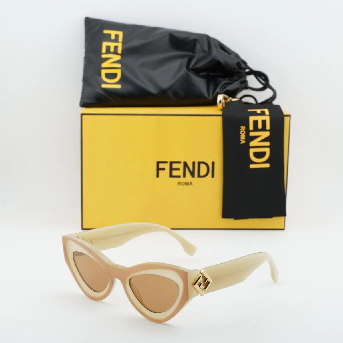 Fendi FE40146I 57E Shiny Beige/brown 52-20-140 Sunglasses