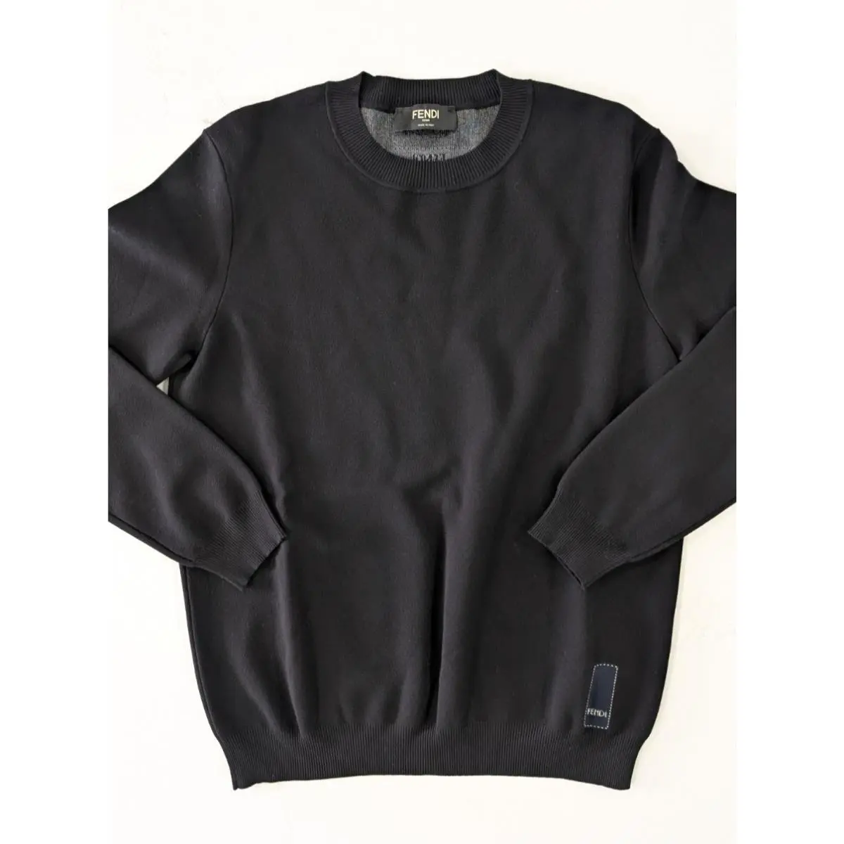 Fendi Roma Label Patch Sweater Black IT 48 Medium Viscose Made in Italy Men`s