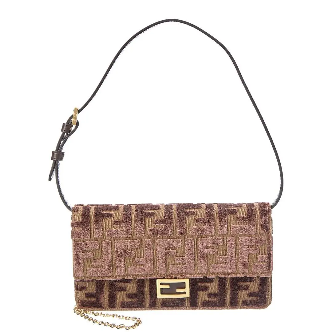 Fendi Baguette Ff Velvet Leather Wallet On Chain Women`s