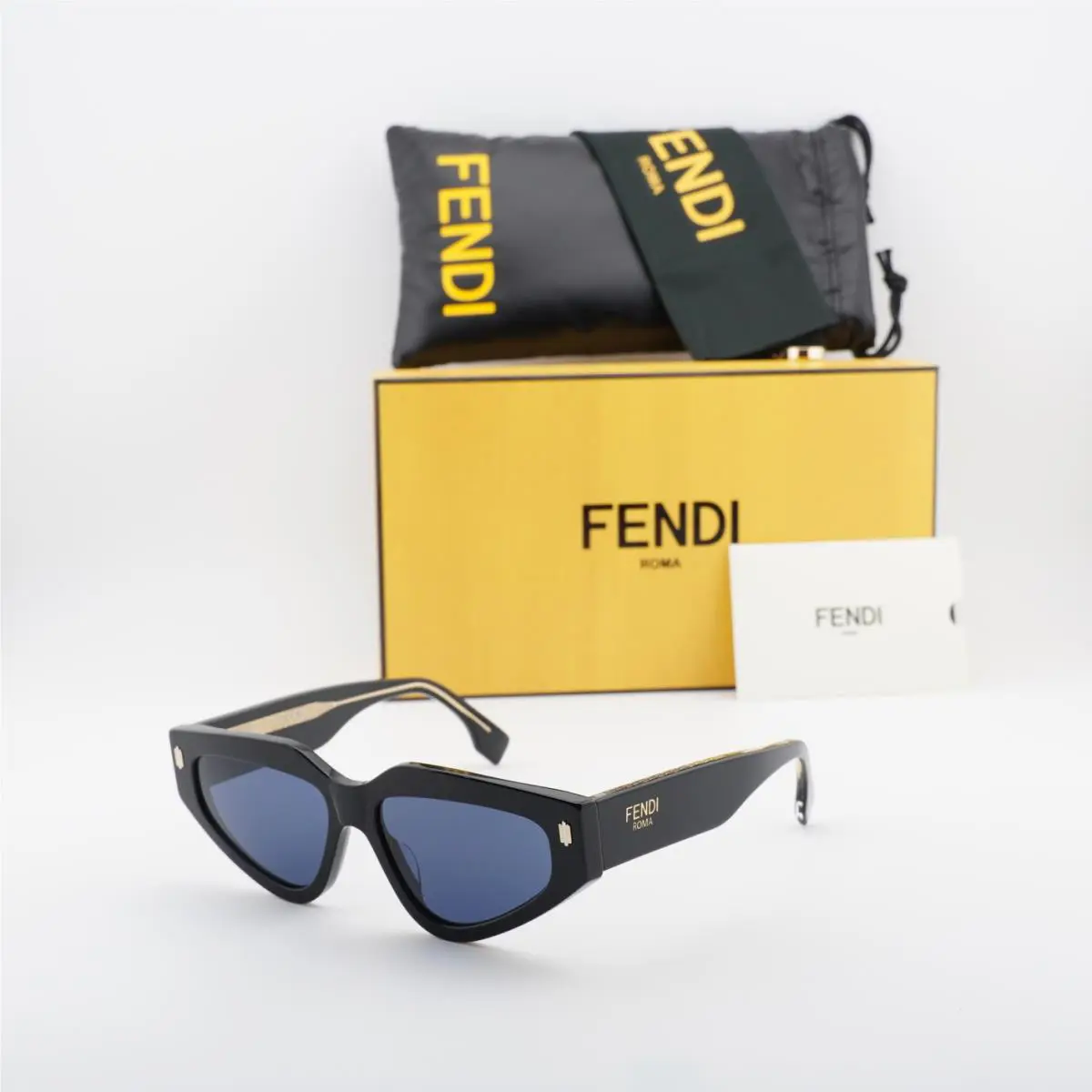 Fendi FE40163U 01V Shiny Black/blue 54-15-145 Sunglasses
