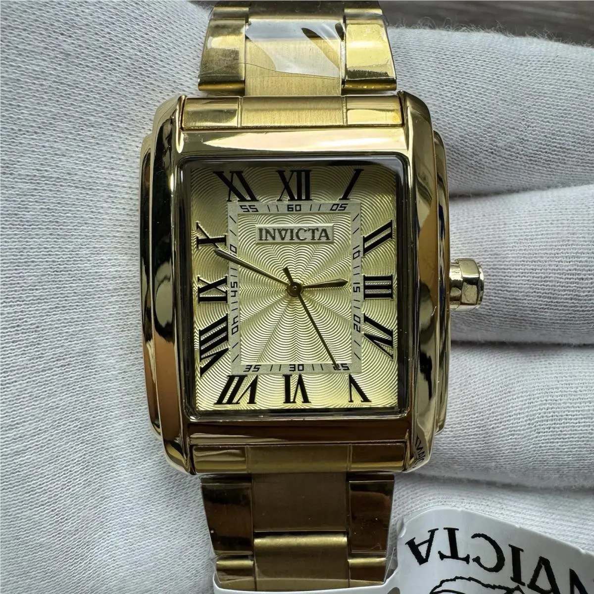 Invicta Celestial Watch Men 35mm Gold Stainless Steel Gold Dial Rectangle Quartz