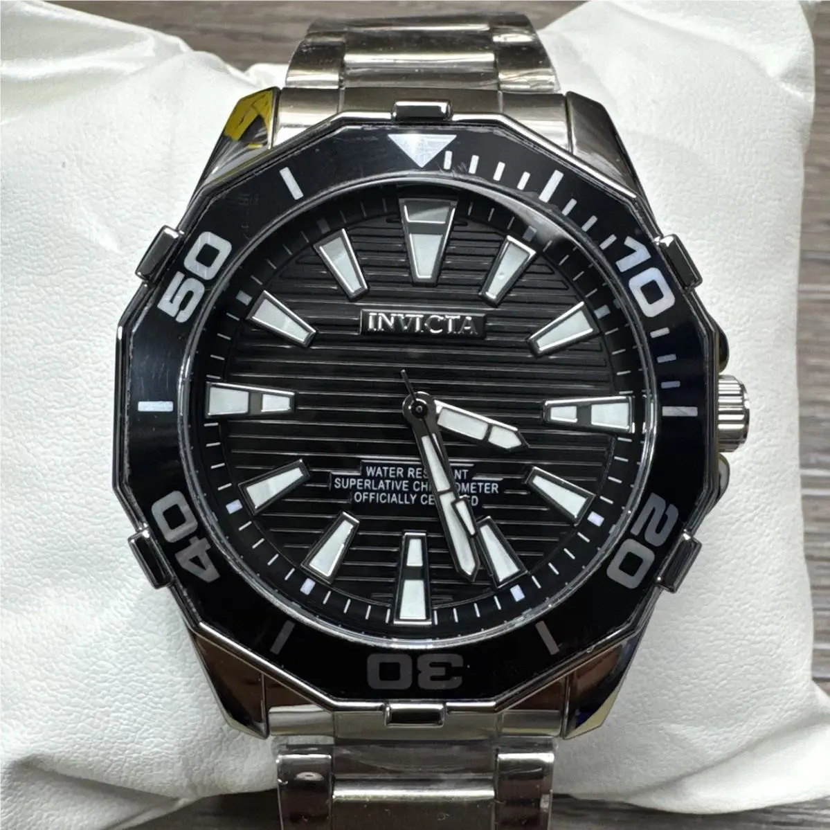 Invicta Diver Meridian 46mm Men Watch Silver Tone Stainless Steel Black Bezel