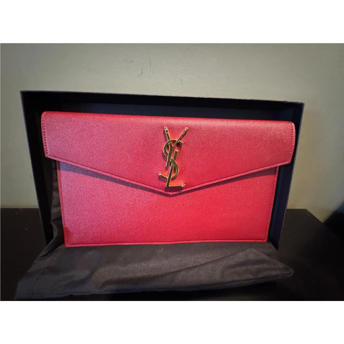 Yves Saint Laurent Ysl Red Evelop Gold Hardware Clutch Bag Purse
