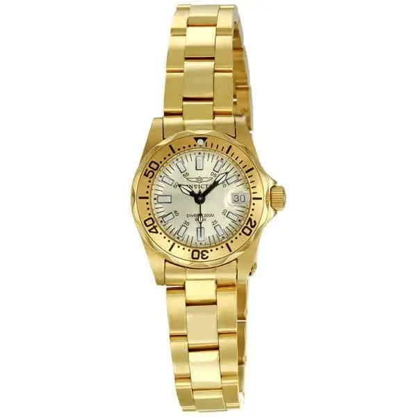 Invicta Sapphire Diver Champaign Dial Gold-tone Ladies Watch 7065 - Blue / Champagne / Gold, Dial: Champagne, Band: Gold-tone