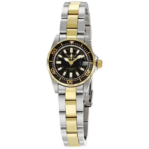 Invicta Signature Lady Quartz Black Dial Two-tone Ladies Watch 7063 - Black / Gold, Dial: Black, Band: Two-tone (Silver-tone and Yellow Gold-tone)