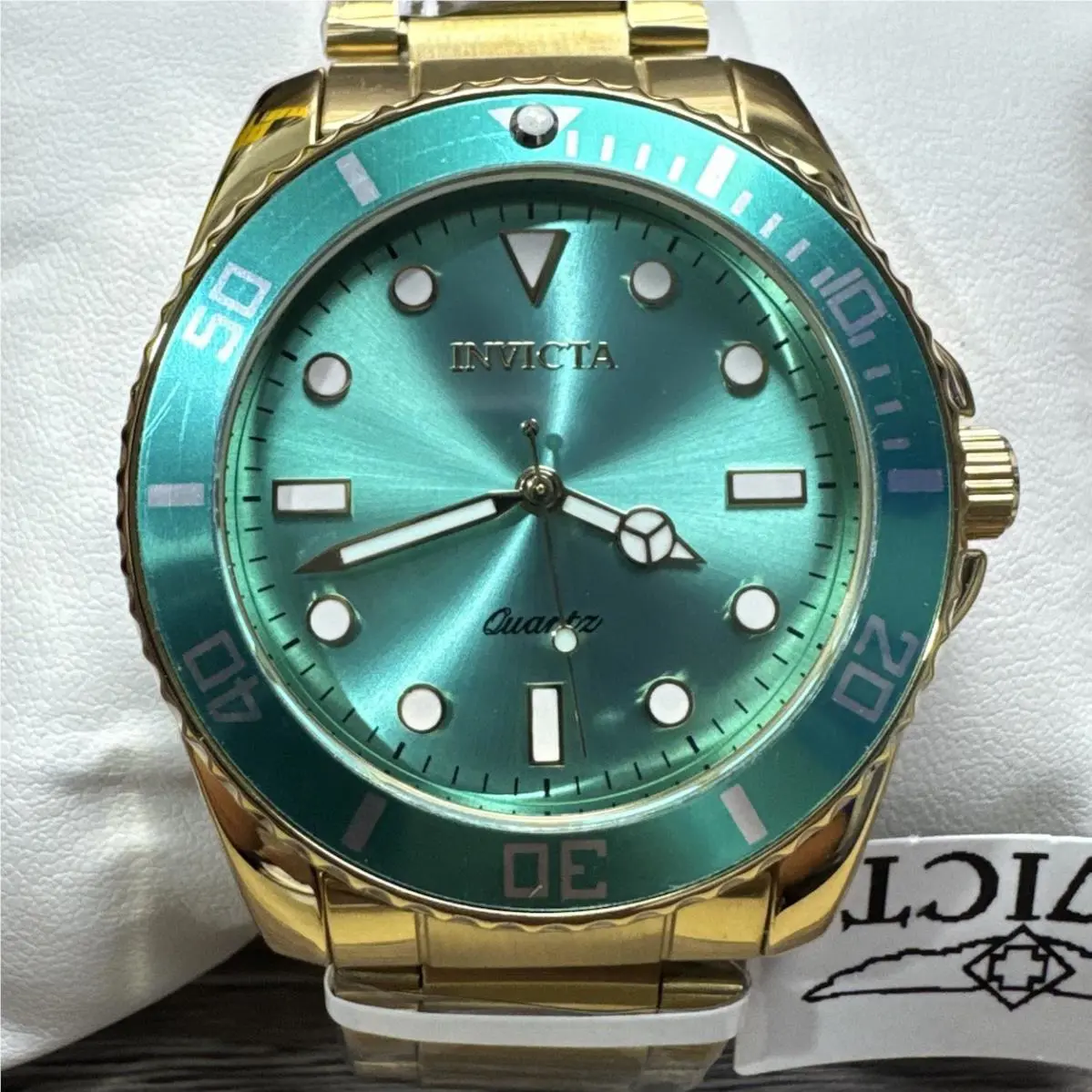 Invicta Pro Diver Watch Men 42mm Gold Stainless Steel Blue Aqua Dial Quartz