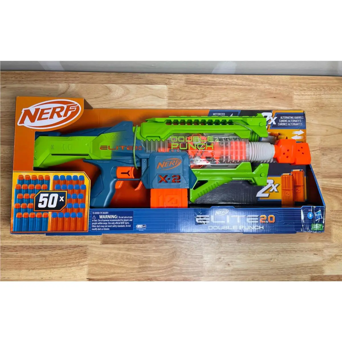Nerf Elite 2.0 Double Punch Motorized Blaster 50 Darts 2x 10-Dart Clips