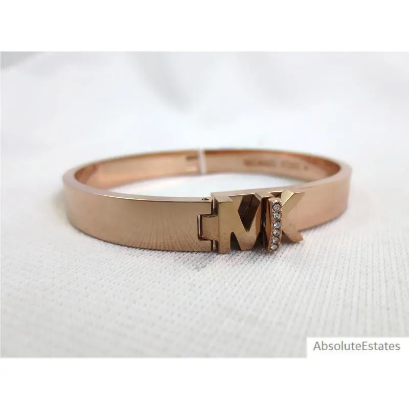 Michael Kors Logo Rose Gold Crystal Bangle Bracelet MKJ699791