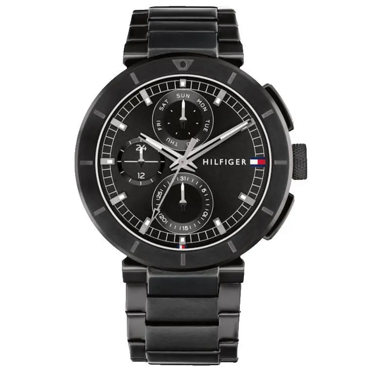 Tommy Hilfiger Lorenzo Chronograph 1792119 Black Dial Bracelet 44MM Mens Watch - Dial: Black, Band: Black, Bezel: Silver
