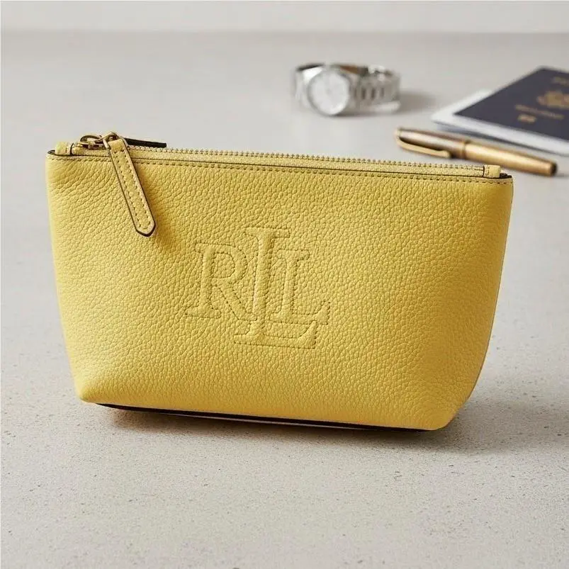 Ralph Lauren Cow Pebbled Leather Travel Case Pouch Yellow