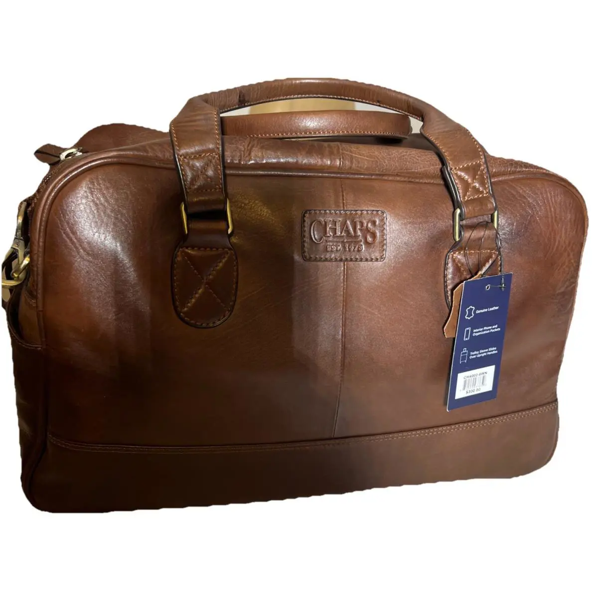 Ralph Lauren Chaps Carry On Top Zip Leather Brown Duffel Bag