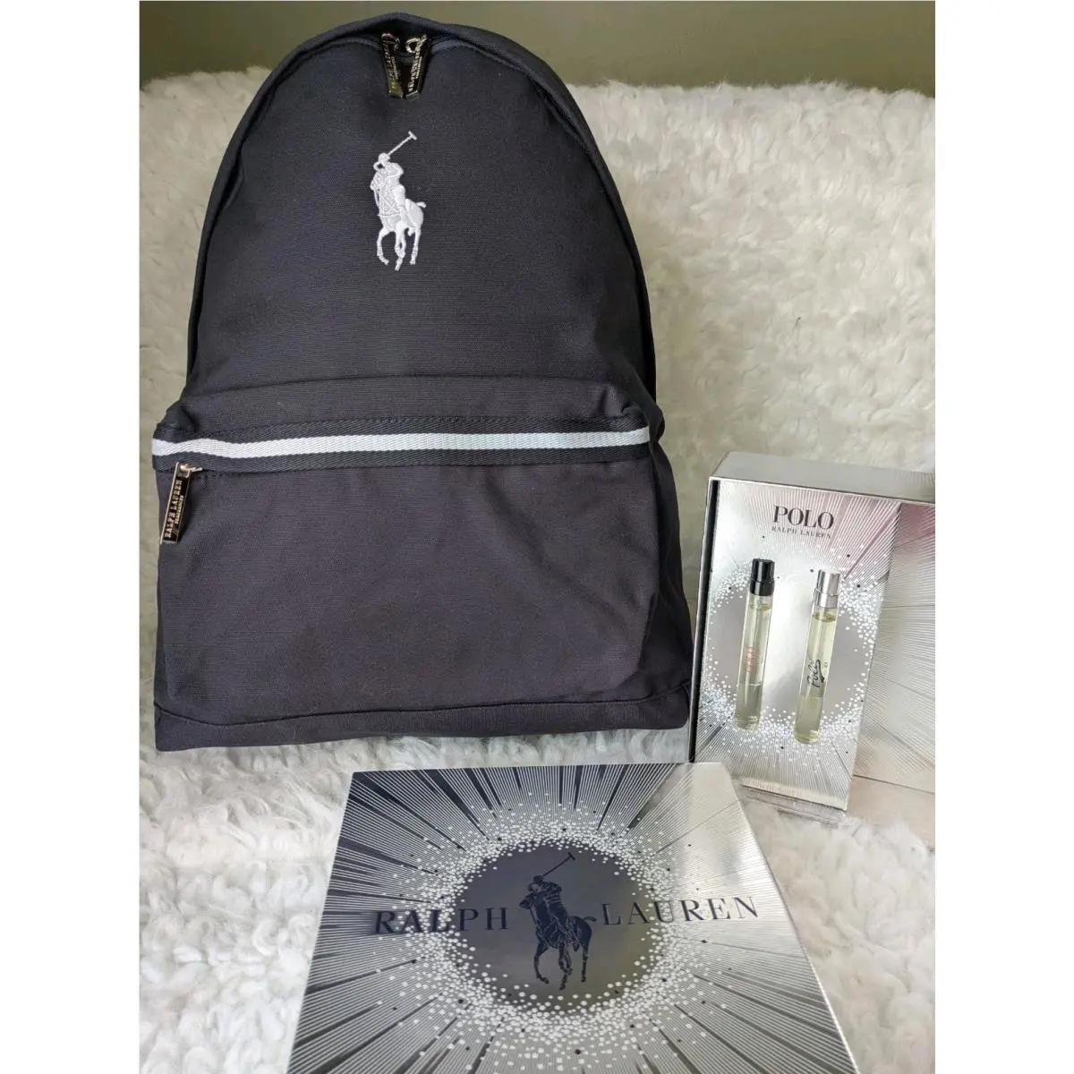 Polo Ralph Lauren Navy Blue Backpack + Two 2 Polo 67 Red Edt Travel Spray