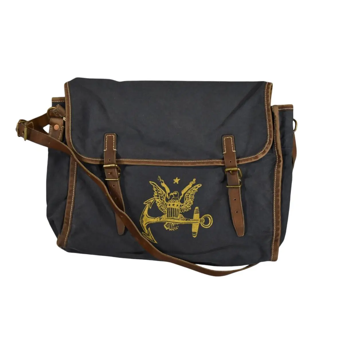 Ralph Lauren Rrl Vintage Distressed Canvas Leather Nautical Messenger Bag