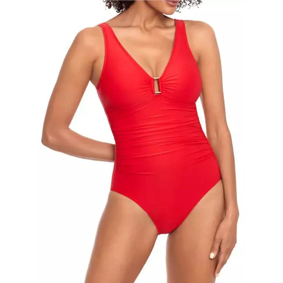 Ralph Lauren ESF11233 Underwire Ring Over The Shoulder Swim One-piece Red 14