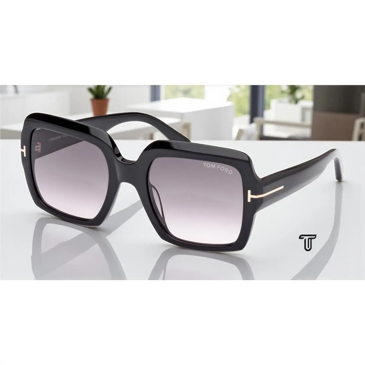 Tom Ford Kaya FT1082 01B Shiny Black Gradient Smoke 54 mm Women`s Sunglasses - Frame: Shiny Black, Lens: Gradient Smoke