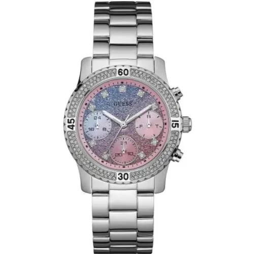Guess Confetti Multicolored Dial Silver Steel Strap Watch For Women W0774L1