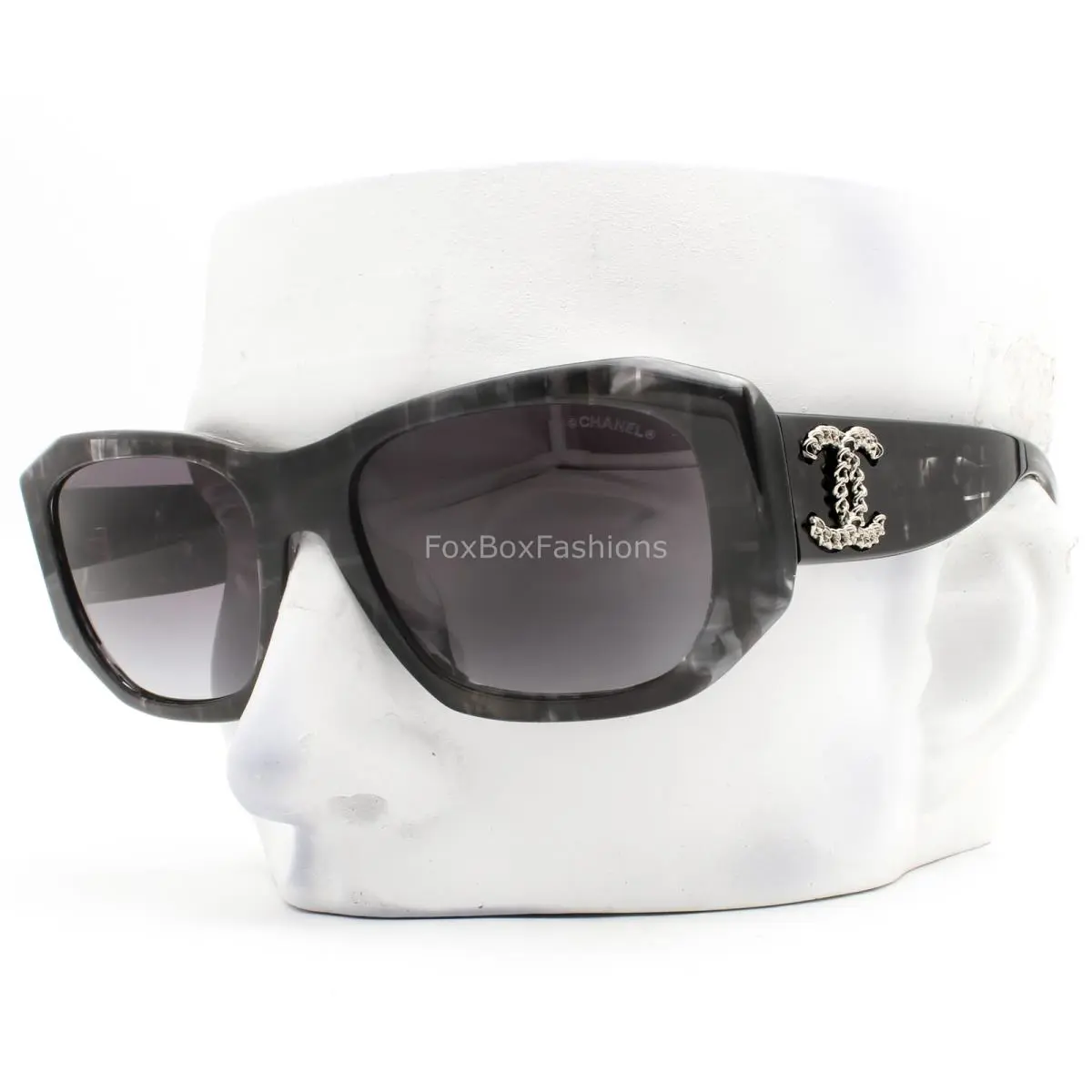 Chanel Sunglasses Black Gray Tweed Silver CC Logo ch5554-A 1817/S6 with Case