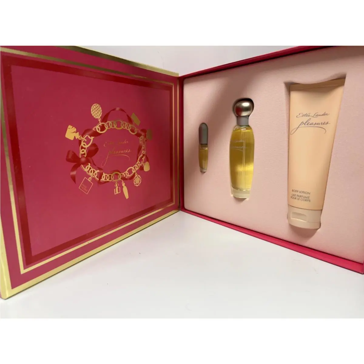 Estee Lauder Pleasures 3pc Set 1.7oz Edp + .14oz Edp Mini + 2.5oz Body Lotion