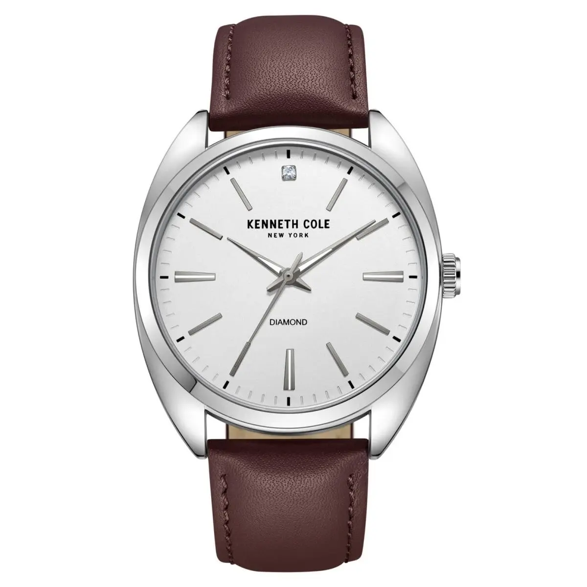 Men`s Watch Silver Dial Brown Leather Strap KCWGA7002903 by Kenneth Cole