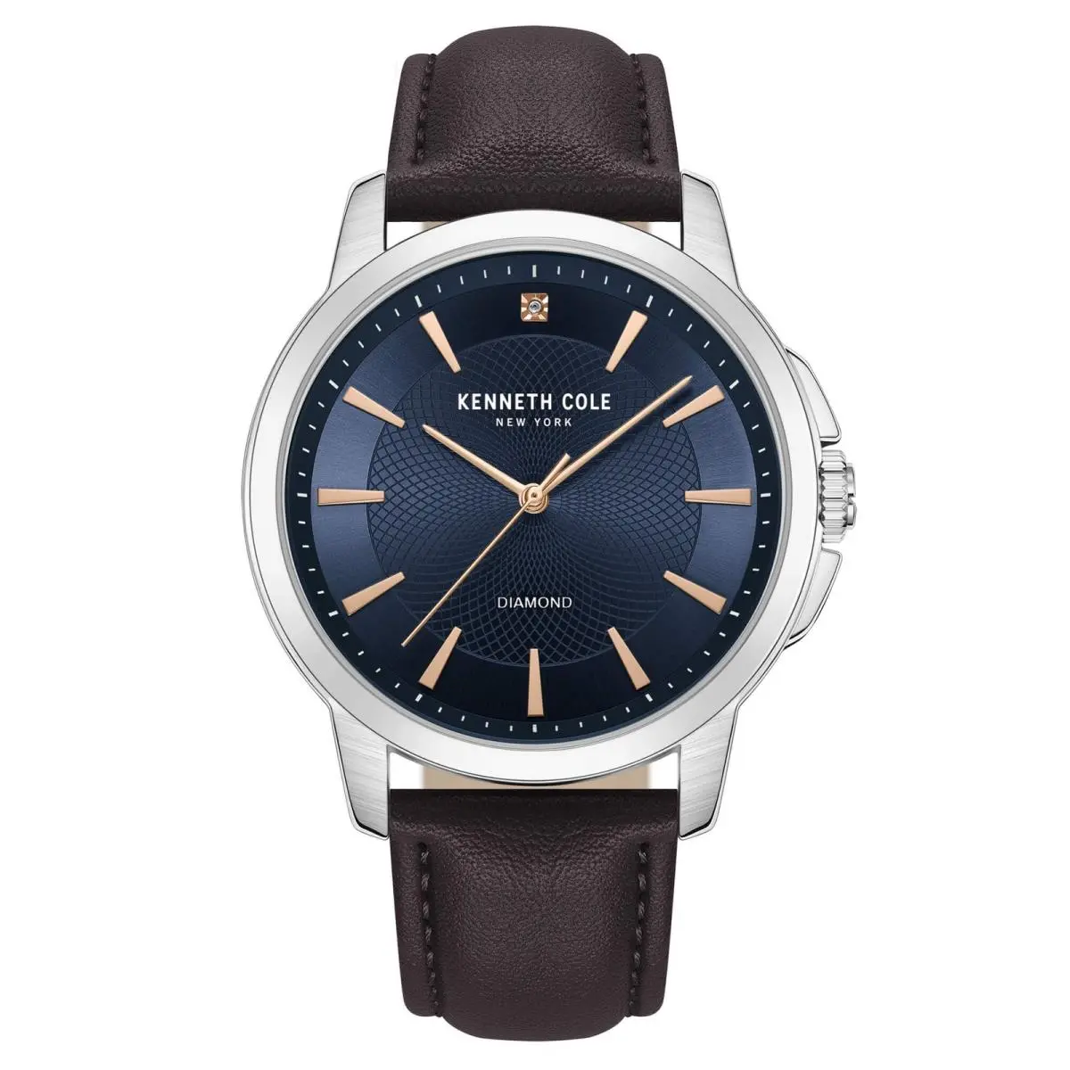 Men`s Watch Blue Dial Dark Brown Leather Strap KCWGA7001202 by Kenneth Cole
