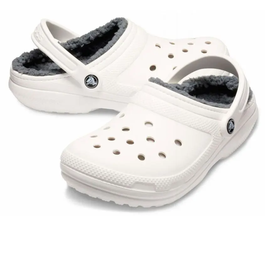Crocs Classic Lined Clog Slip-on Sandal Unisex Men 11/13 Women Shoes White - White/Grey -U20- 203591-10M