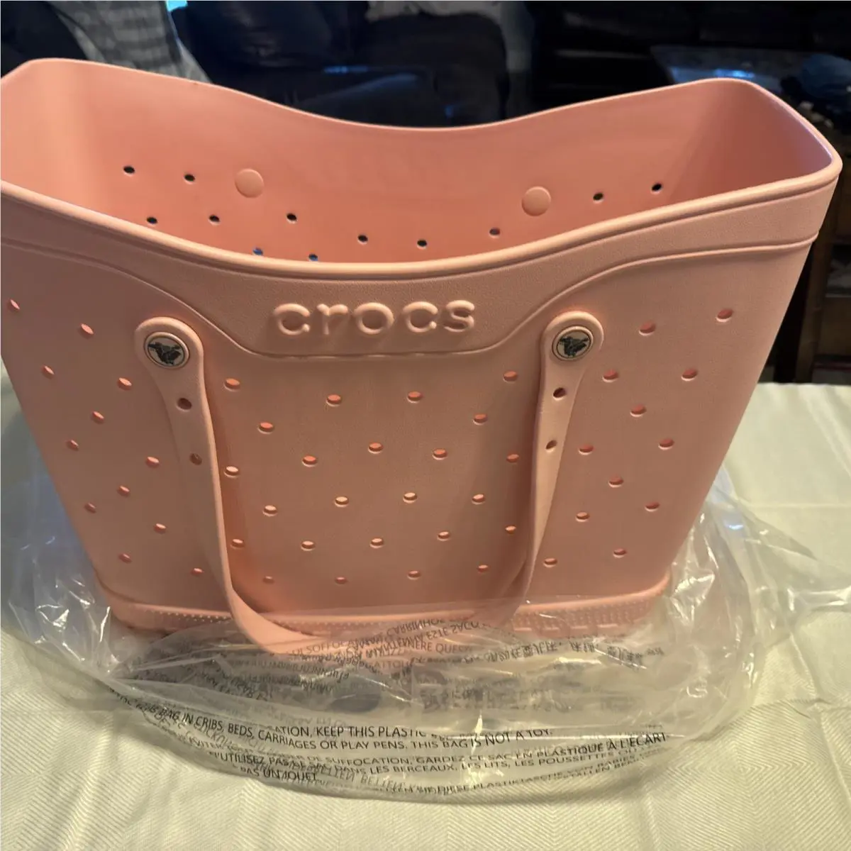 Crocs Large Pink Tote Perfect For Beach Trips and Everyday Use