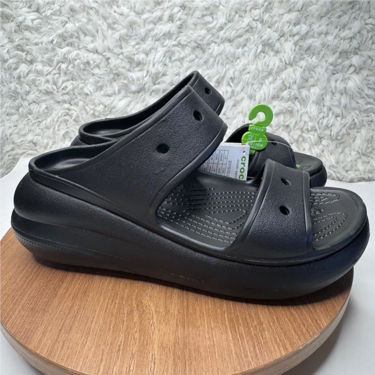 Crocs Crush Black Sandals Platform Wedge Comfort Slides Shoes Women`s Size 8
