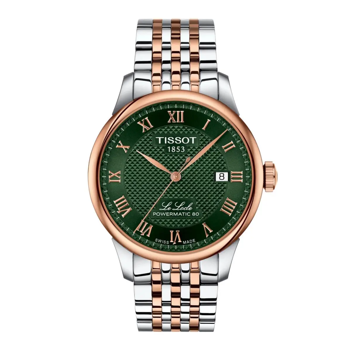Tissot Le Locle Powermatic 80 Green Dial 39.3 MM T006.407.22.093.01 - Dial: Green, Band: Silver, Rose Gold, Bezel: Rose Gold