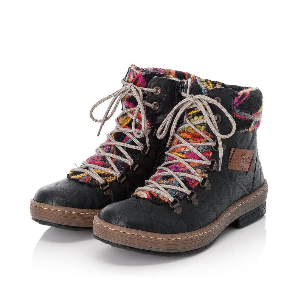 Rieker Women`s Z6743-00 Felicitas Lace-up Side-zip Ankle Boots Black SZ EU 36 - Black