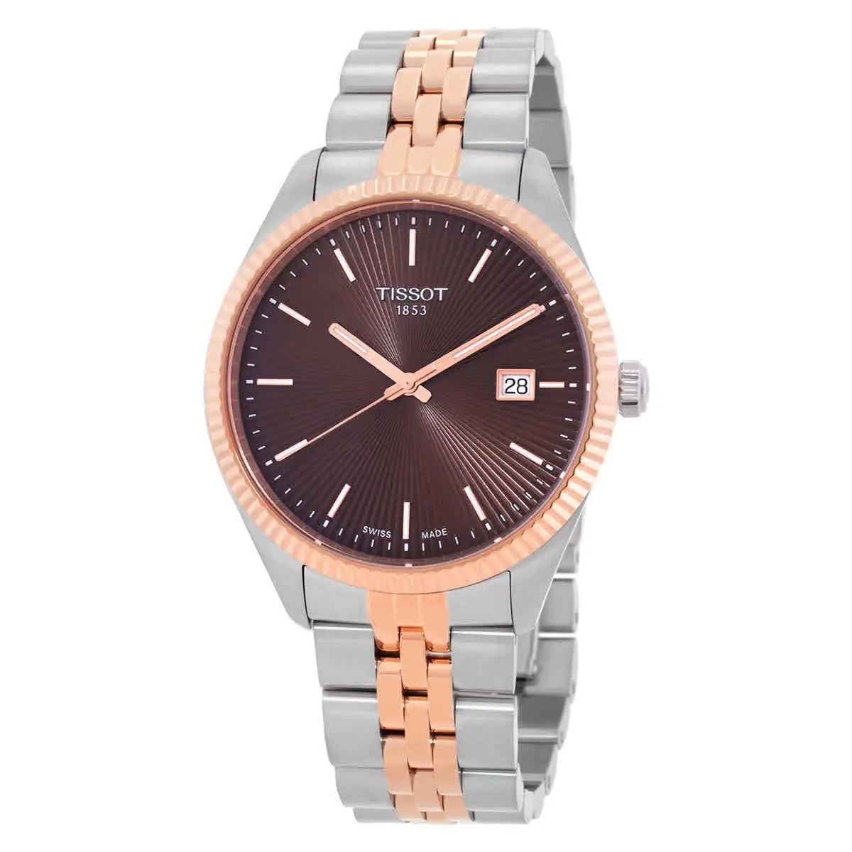 Tissot Ballade Quartz Brown Dial Men`s Watch T1564102229101 - Dial: Brown, Band: Two-tone (Silver-tone and Rose Gold PVD), Bezel: Silver-tone
