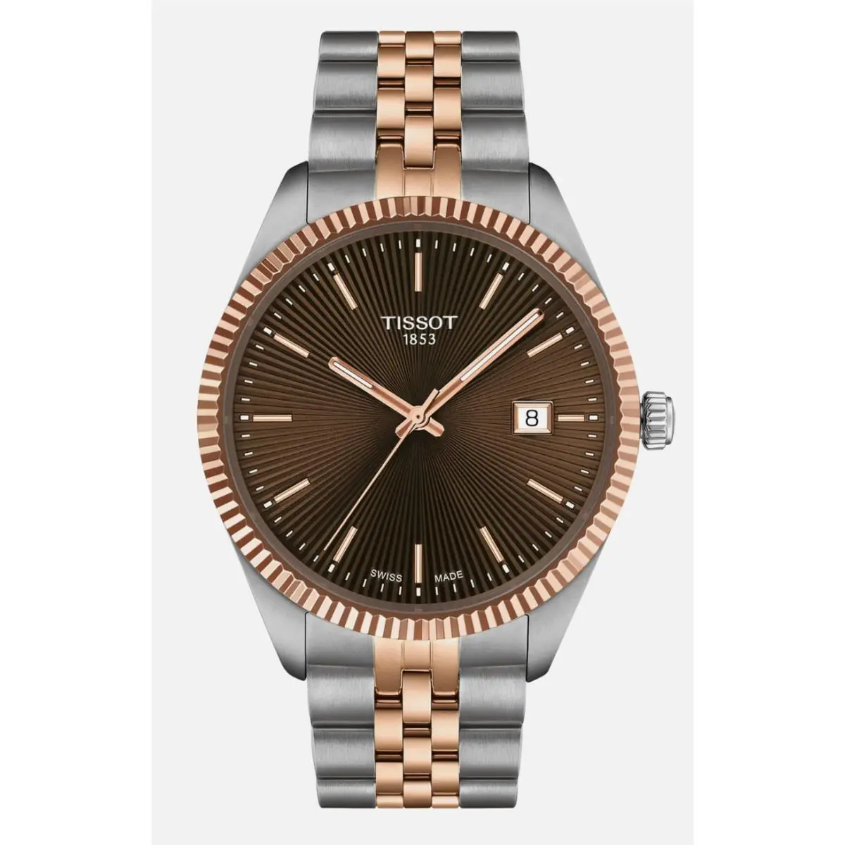 Tissot Ballade Quartz 40mm Brown Dial Two-tone Men`s Watch T156.410.22.291.01 - Dial: Brown, Band: Gray, Silver, Rose Gold, Bezel: Rose Gold