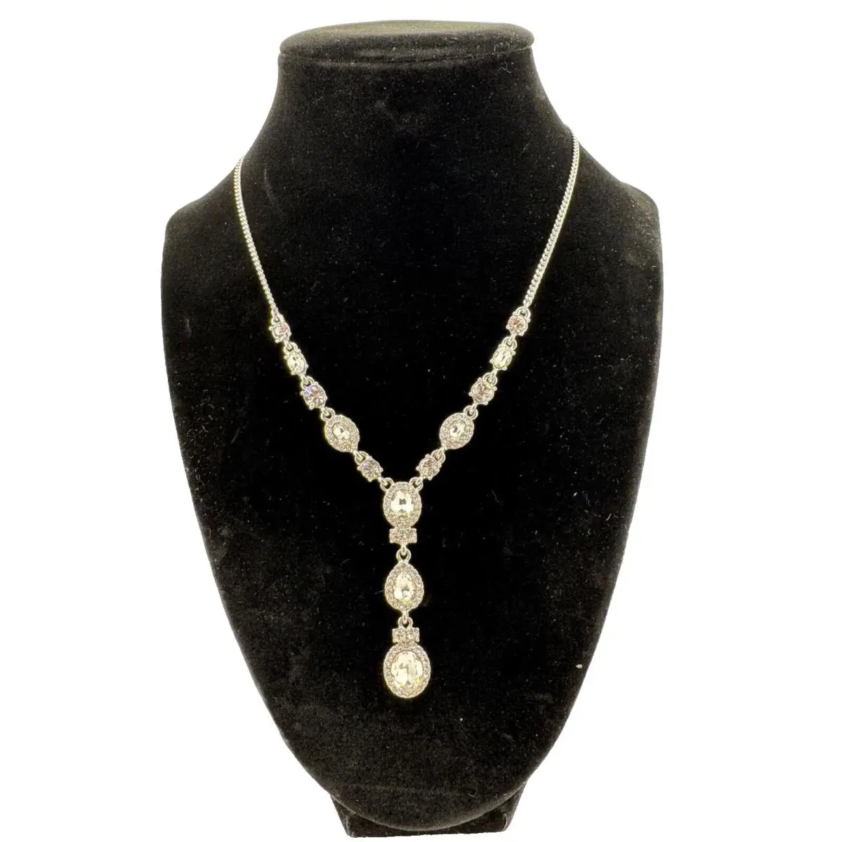 Givenchy Silver Tone Pavé Y White Stone Lariat Necklace and Bracelet