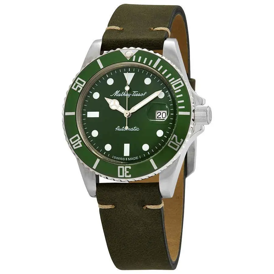 Mathey-tissot Mathey Vintage Automatic Green Dial Men`s Watch H9010ATLV - Dial: Green, Band: Green, Bezel: Silver-tone