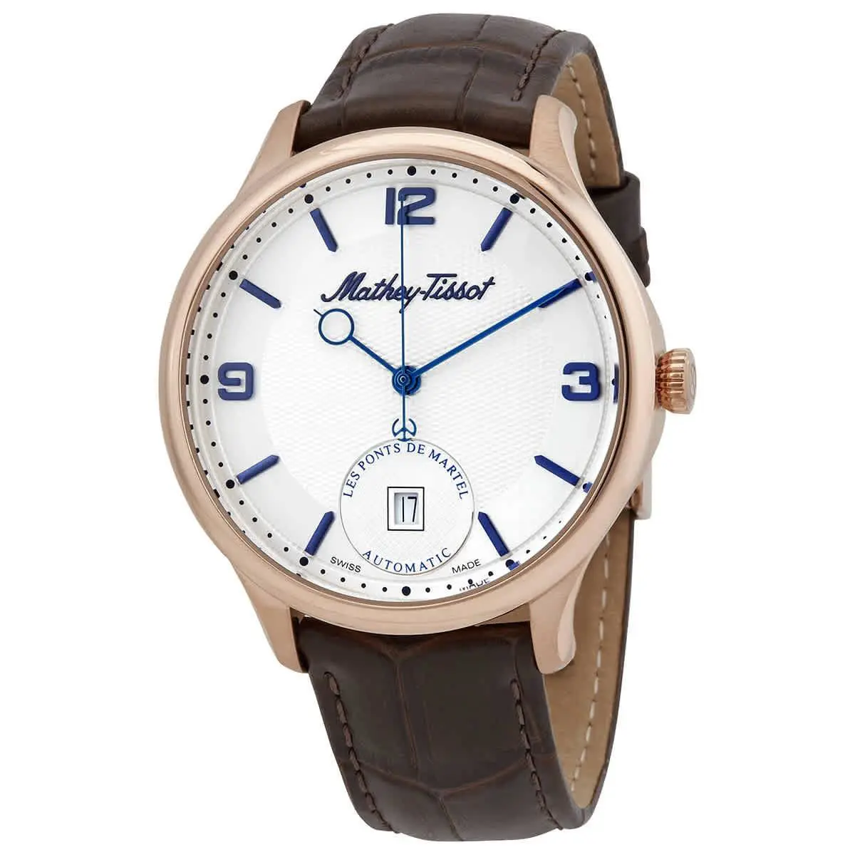 Mathey-tissot Edmond Automatic White Dial Men`s Watch AC1886PI - Dial: White, Band: Brown, Bezel: Rose Gold PVD