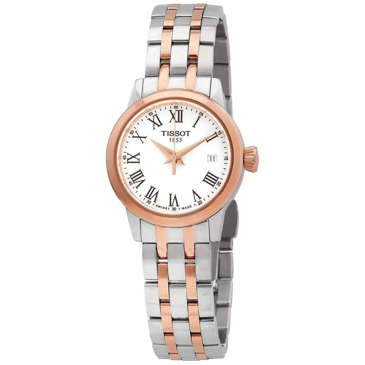 Tissot Classic Dream Quartz White Dial Ladies Watch T129.210.22.013.00 - Dial: White, Band: Gray, Pink, Bezel: Pink