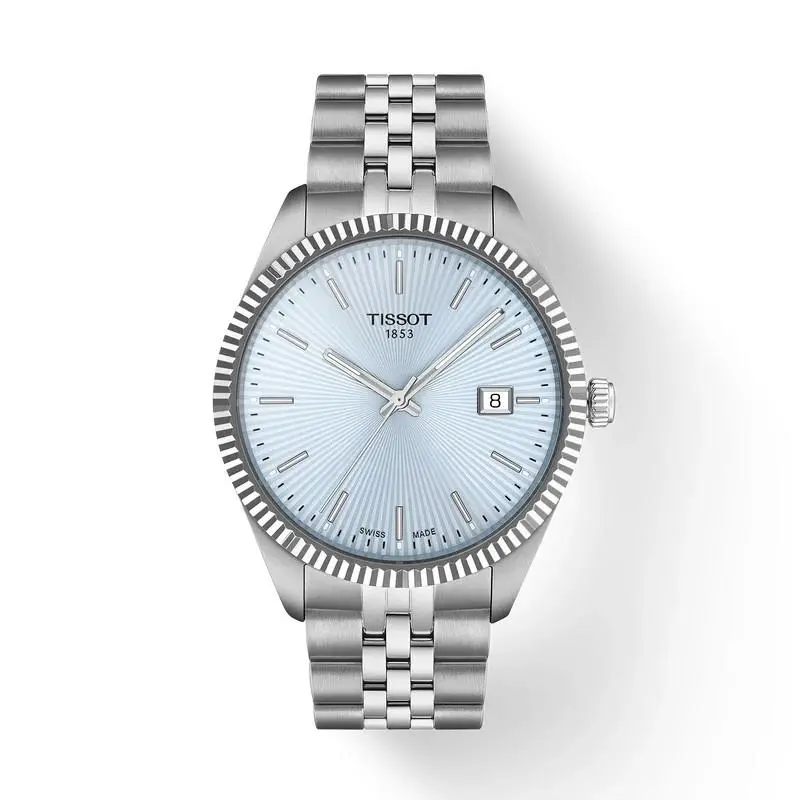 Tissot Ballade 40mm Silver Dial Men`s Watch T156.410.11.351.00 - Dial: Blue, Band: Silver, Bezel: Silver