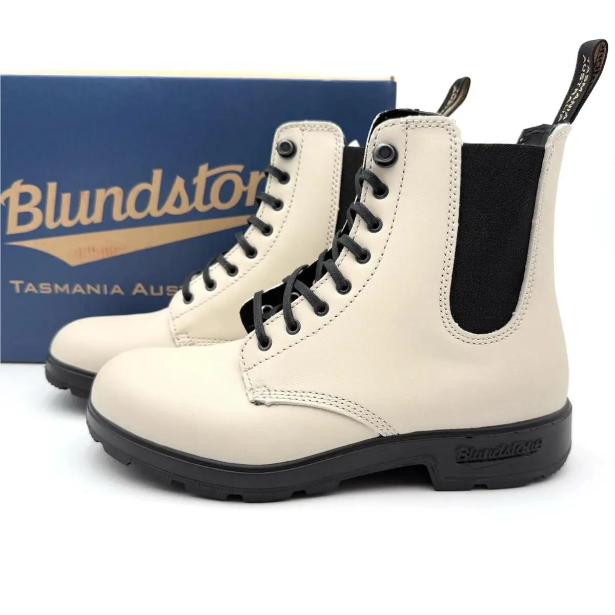 Women`s US 7 / UK 4 Blundstone 2324 Lace Up Leather Combat Boots Oat - Ivory