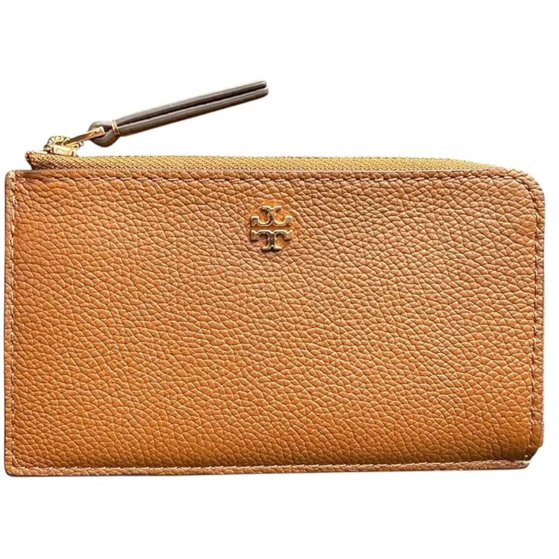 Tory Burch Women`s Blake Pebbled Leather Card Case Wallet Cortado Brown